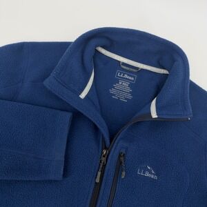 LL Bean Mens Fleece Jacket Full Zip Blue Medium Slightly Fitted Outdoor Casual